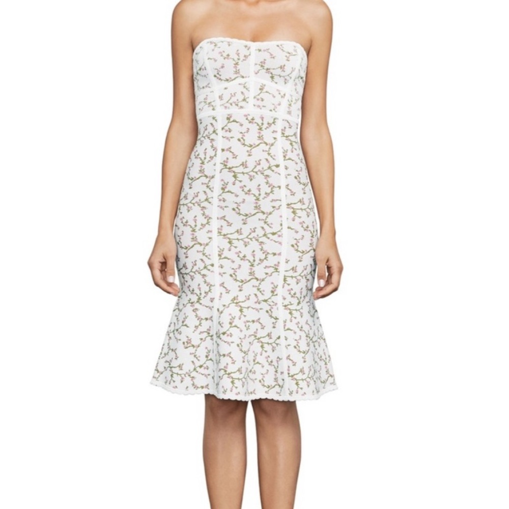 BCBG Maxazria Lynne Jacquard Strapless Dress in Gardinia Combo